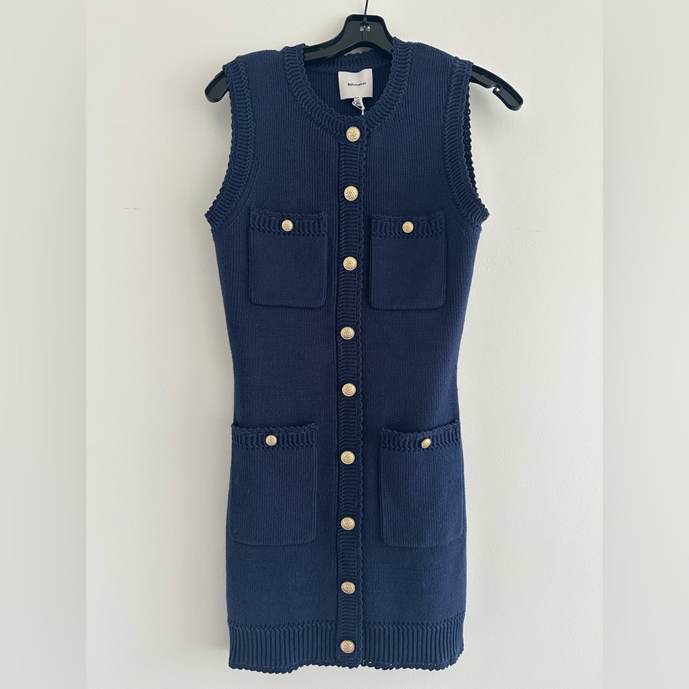 Reformation Catalina Cotton Mini Dress Navy -  XS - NWT